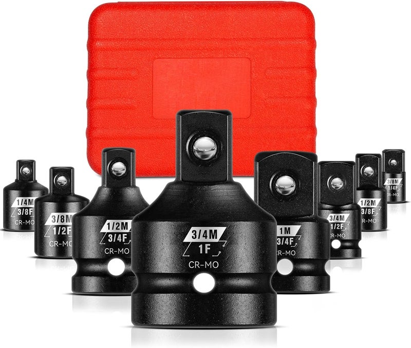 BLACKROBOT 8PCS Impact Socket Adapter Set, 1” 3/4” 1/4" 3/8" 1/2" Drive Socket Adapter Set, Square Adapter and Reducer Conversion Set for Impact Driver Wrench, Cr-Mo Steel - Image 1